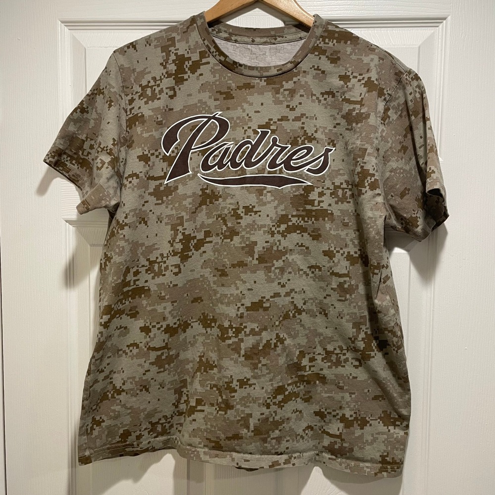 San Diego Padres Men's T-Shirt L Brown Camo Cotton Blend Joe Carter Sycuan SG